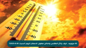 43 مئوية.. كيف يتأثر الطقس وأماكن هطول الأمطار اليوم السبت 30-8-2025؟